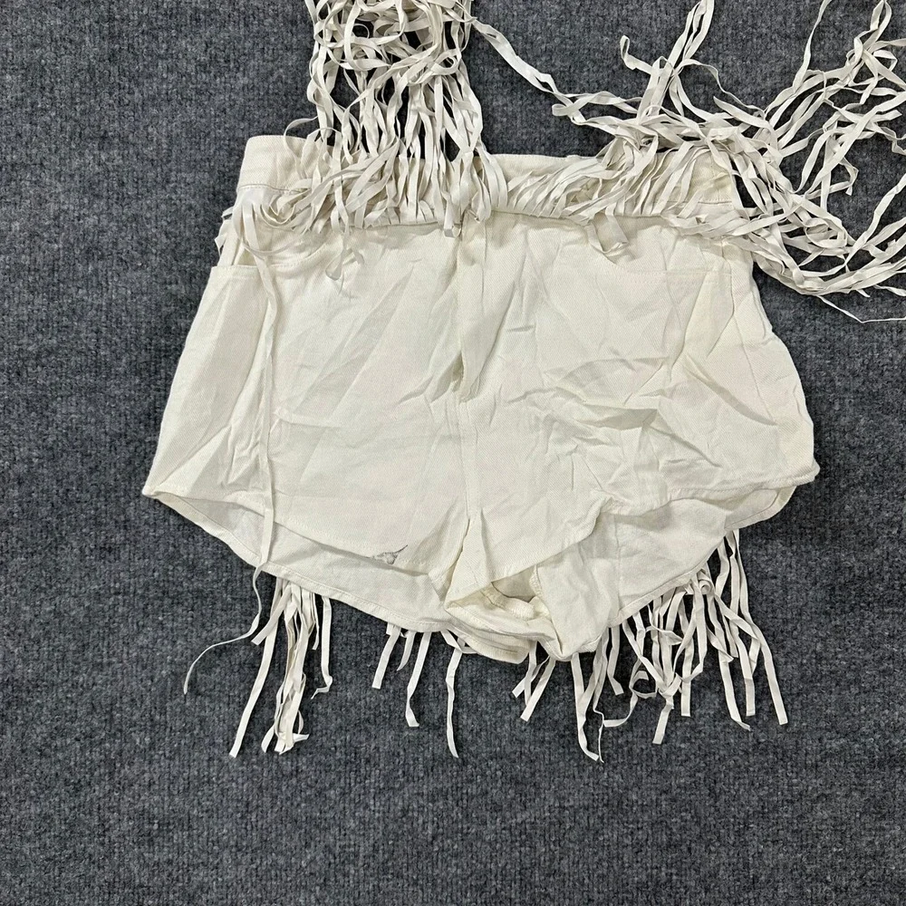 Le Lis Shorts Womens Size S Cream Denim Fringe Western Festival Boho Casual